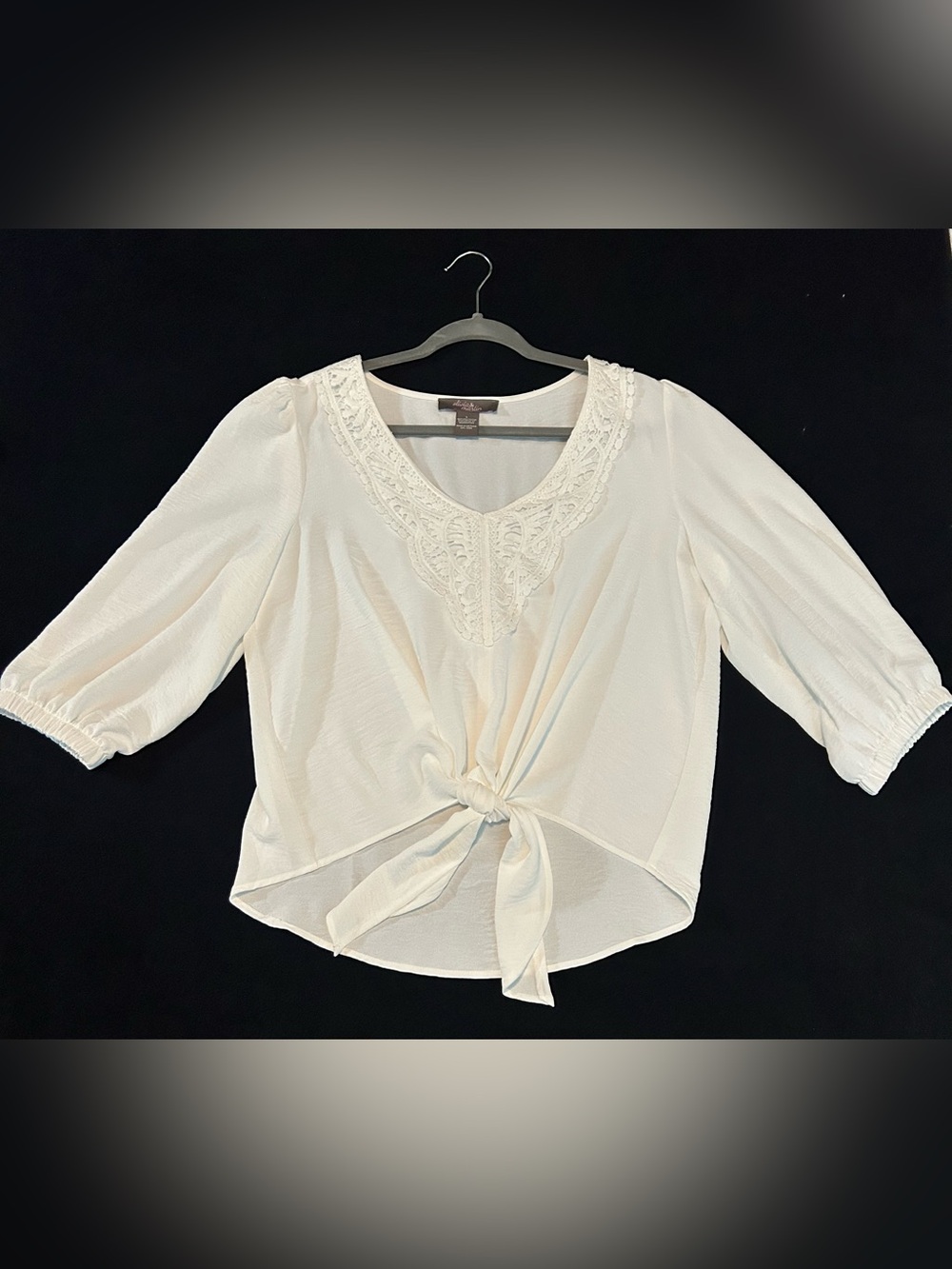 Olivia & Martin White Chiffon V Neck Boho Lace Tie Front Top - Size L